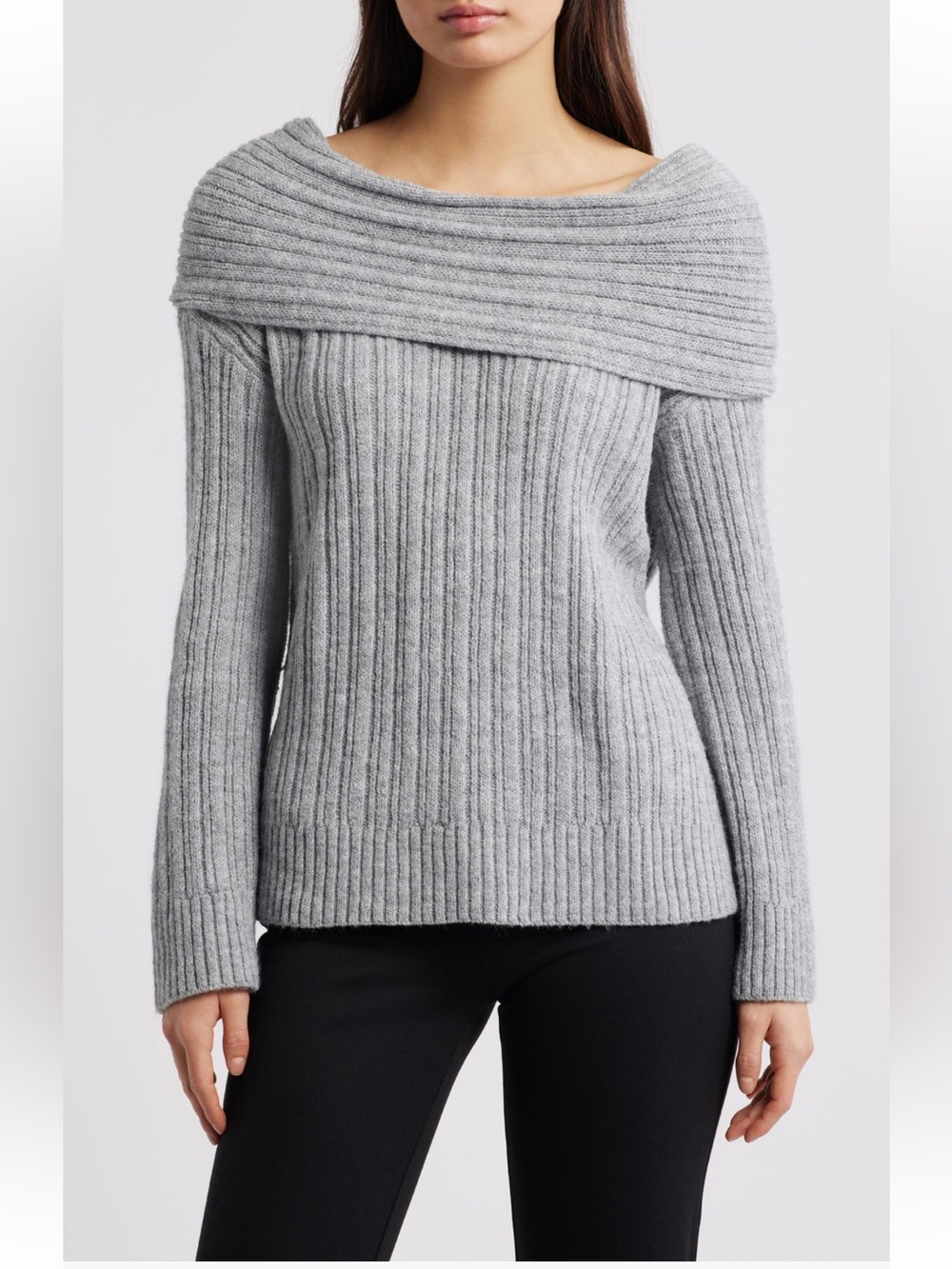 Princess Polly Snowie Off the Shoulder Sweater gray grey Large / X Large NWT
